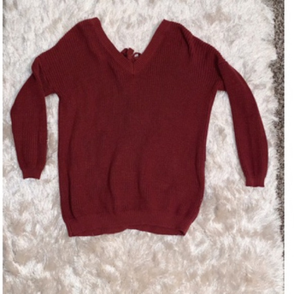 red lace up sweater